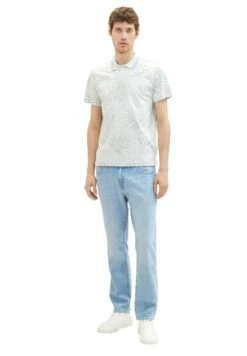 Tom Tailor Mit Allover-Print - Poloshirt - Light Blue Tonal Leaf Design