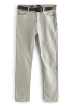 Next Belted With Stretch - Straight Leg Jeans - Stone