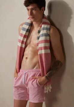 Intimissimi Striped Seersucker - Zwemshorts -White Red -Heren Mode Boutique 841156908da94c67bad8b7b1d8ae69c5