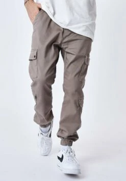 Multi-Poches Bas Élastique - Jeans Tapered Fit - Taupe