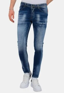Paint Splash Ripped - Slim Fit Jeans - Blauw