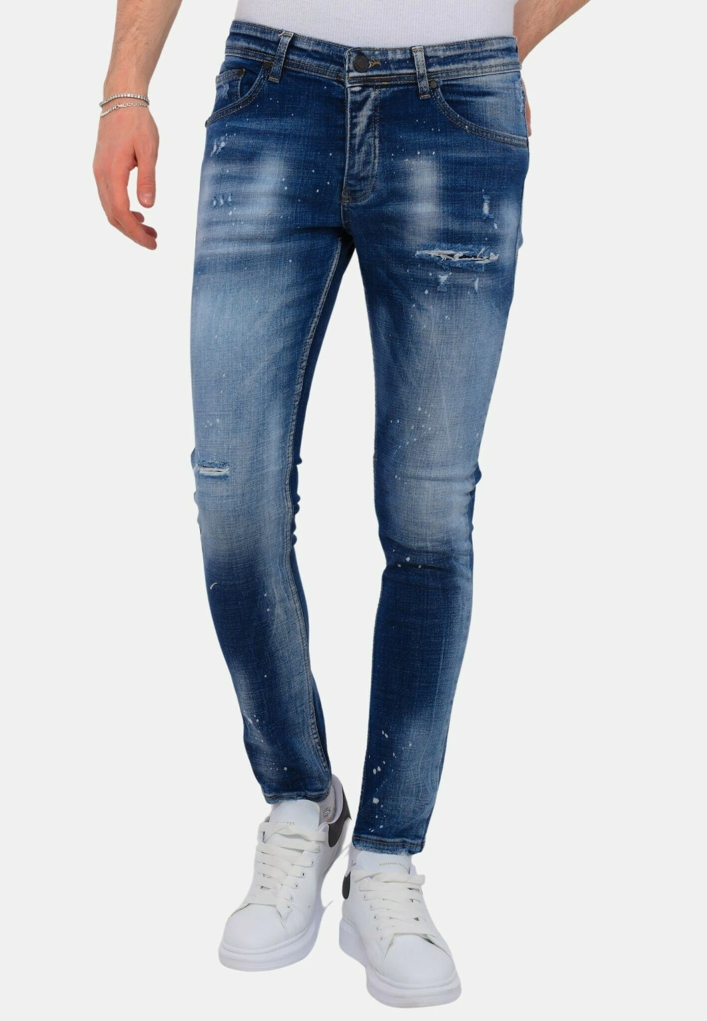 Paint Splash Ripped - Slim Fit Jeans - Blauw 3 Paint Splash Ripped - Slim Fit Jeans - Blauw